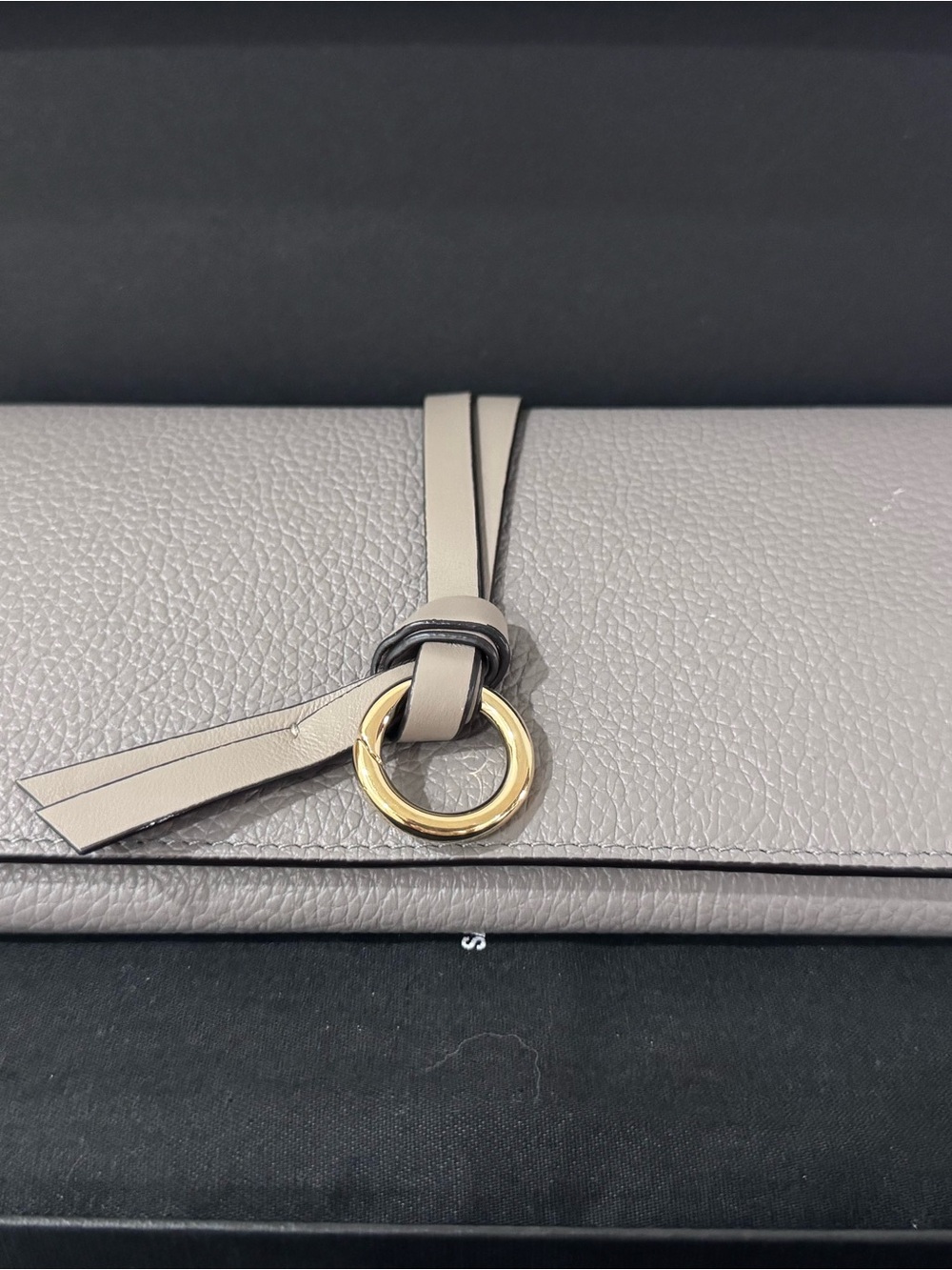 Chloe Grey Leather Wallet with Gold Ring Accent